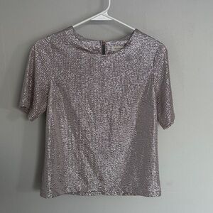 Monteau Metallic Silver Short Sleeve Top